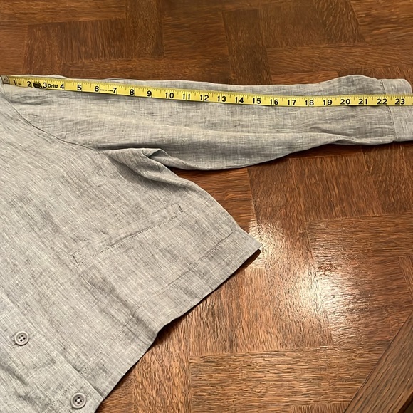 Eileen Fisher Blue Gray Button Up Linen Cropped Shirt Jacket Medium - Picture 13 of 14
